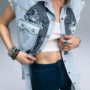 Free People Light Blue Denim Muscle Tee